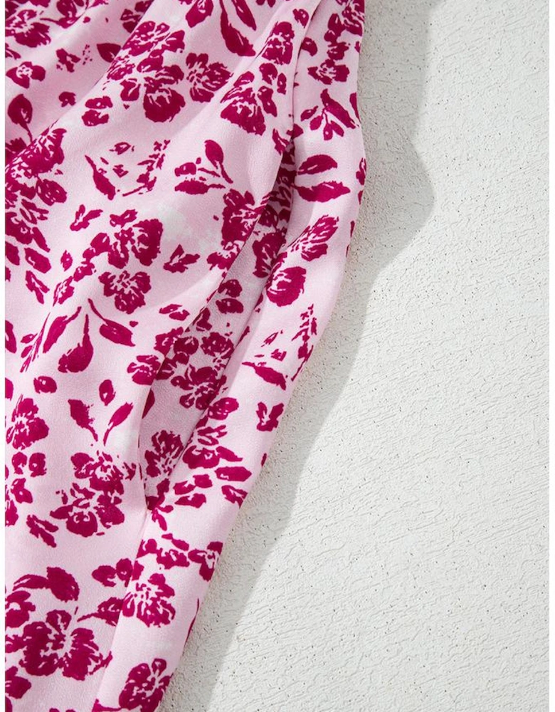 Pink Floral Cutout Back Empire Waist Sleeveless Maxi Dress