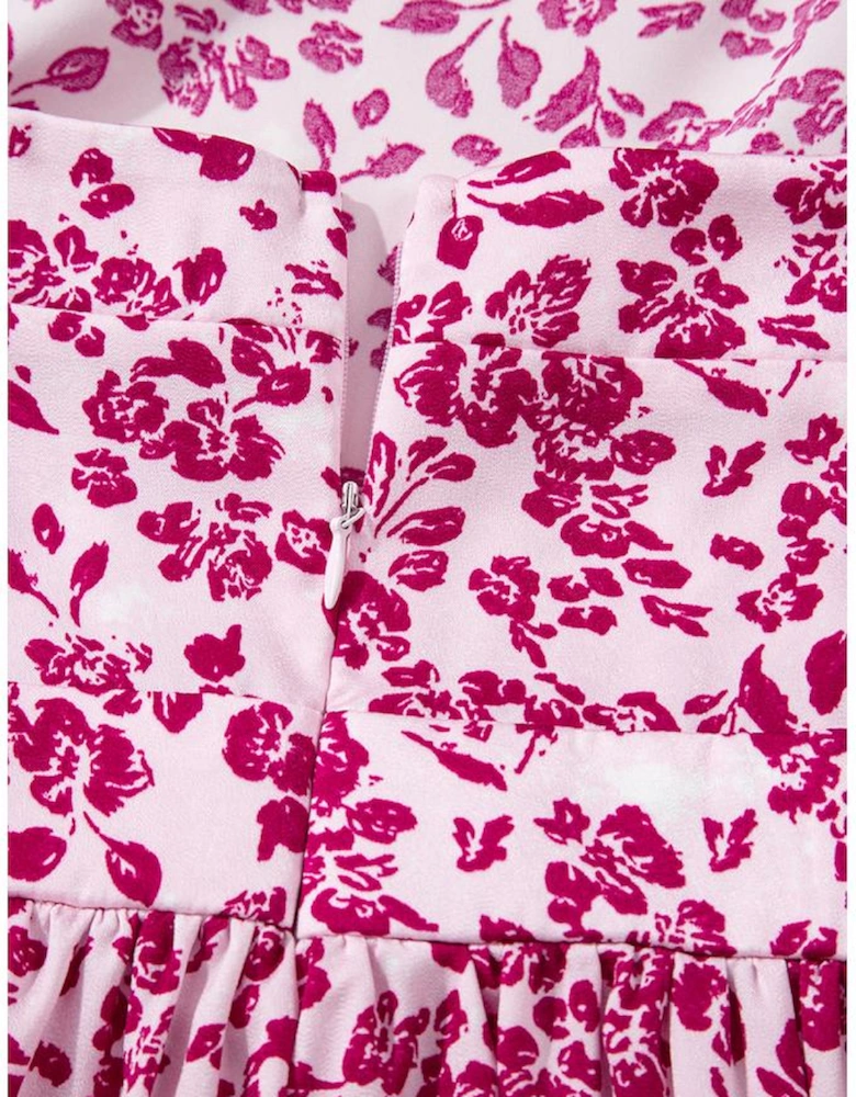 Pink Floral Cutout Back Empire Waist Sleeveless Maxi Dress