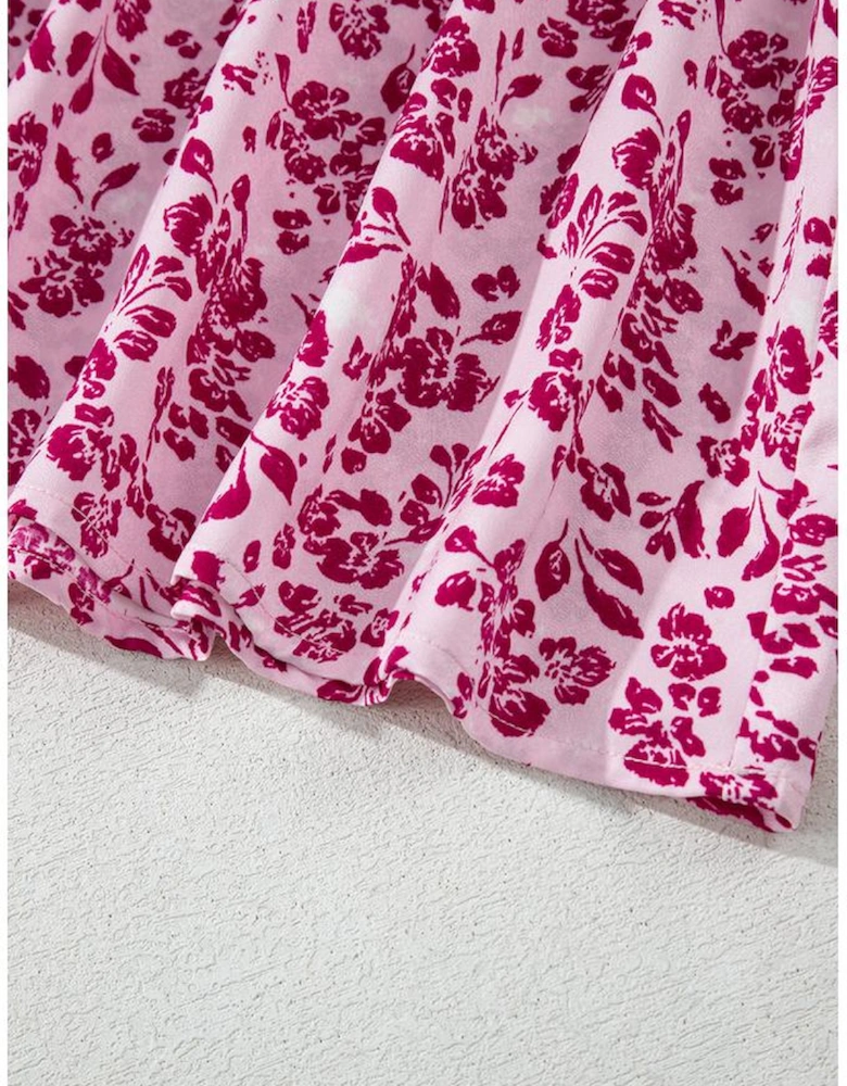 Pink Floral Cutout Back Empire Waist Sleeveless Maxi Dress