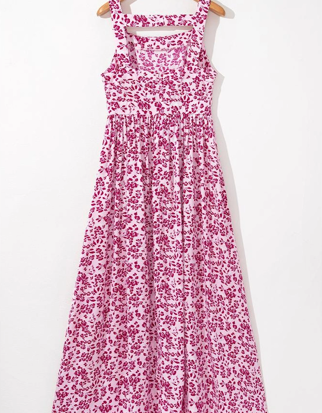 Pink Floral Cutout Back Empire Waist Sleeveless Maxi Dress