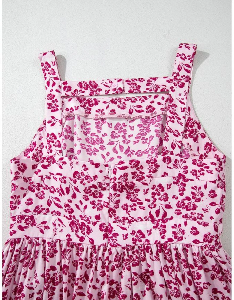 Pink Floral Cutout Back Empire Waist Sleeveless Maxi Dress