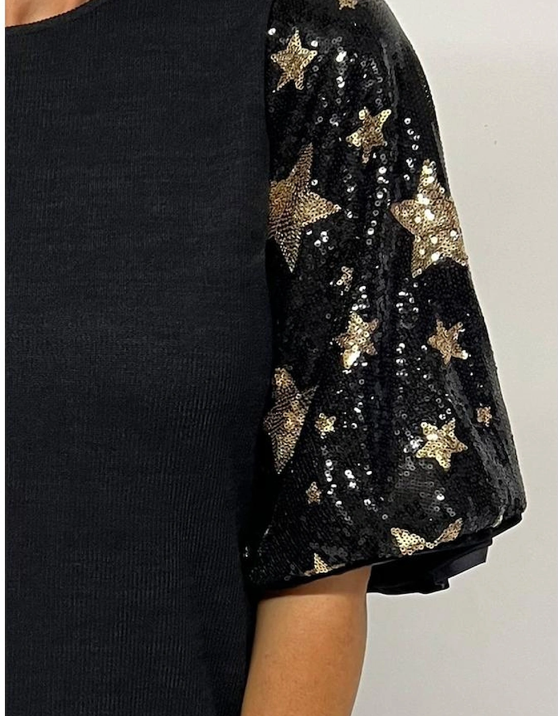 Black Star Sequin Splicing Half Sleeve Top