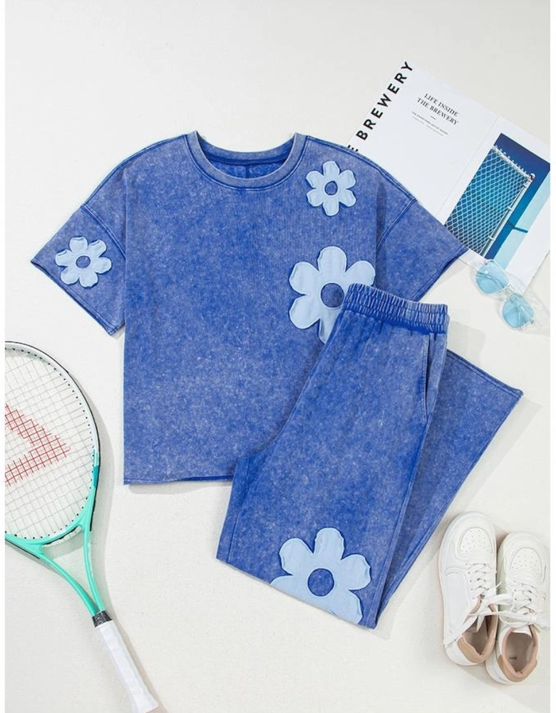 Lilac Floral Patch Exposed Seam Raw Edge Pants Set