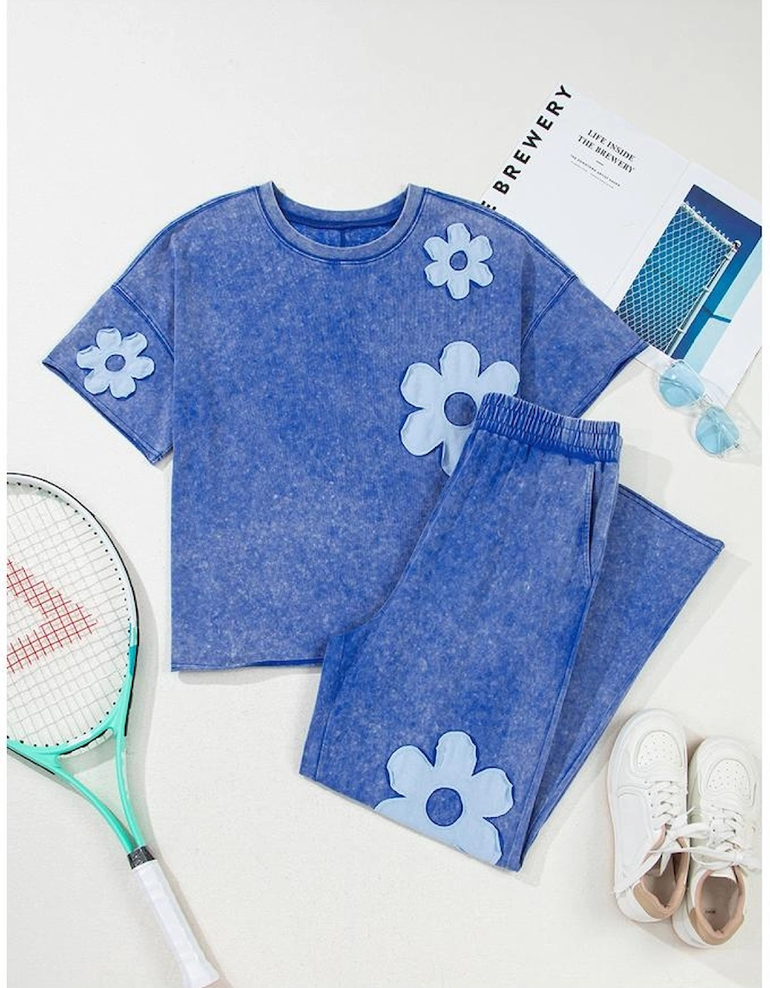 Lilac Floral Patch Exposed Seam Raw Edge Pants Set