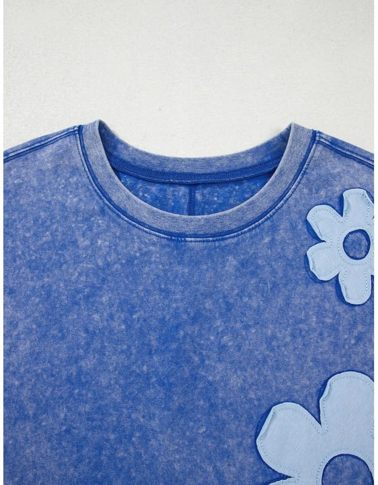 Lilac Floral Patch Exposed Seam Raw Edge Pants Set