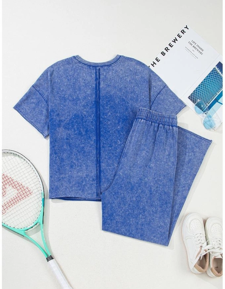 Lilac Floral Patch Exposed Seam Raw Edge Pants Set