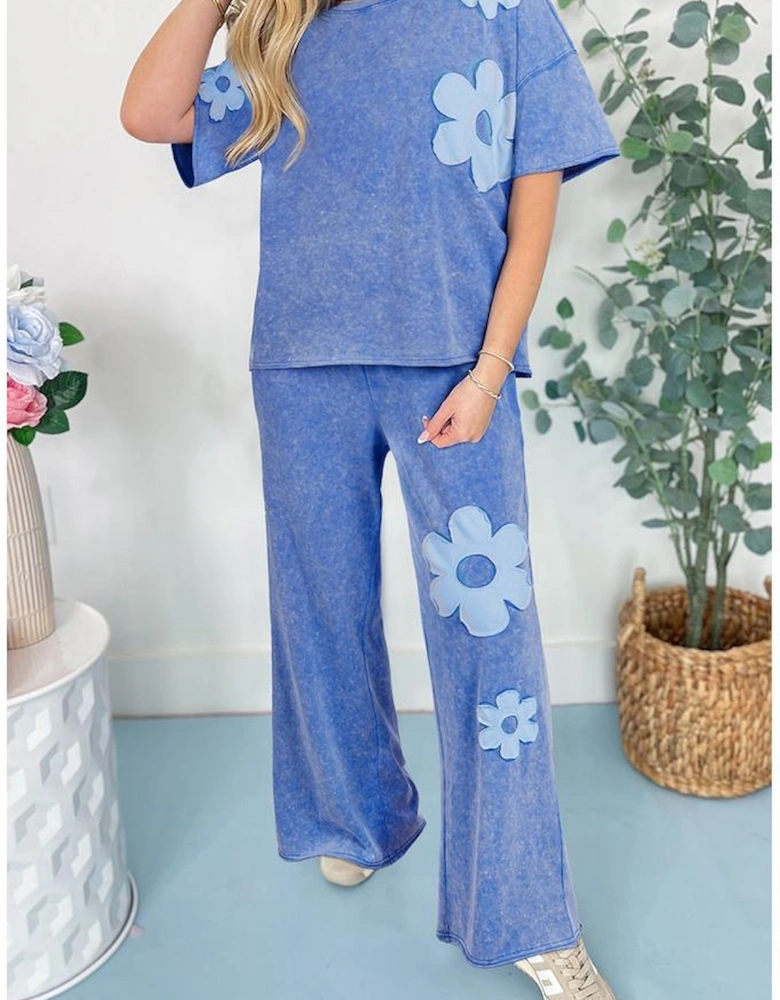 Lilac Floral Patch Exposed Seam Raw Edge Pants Set