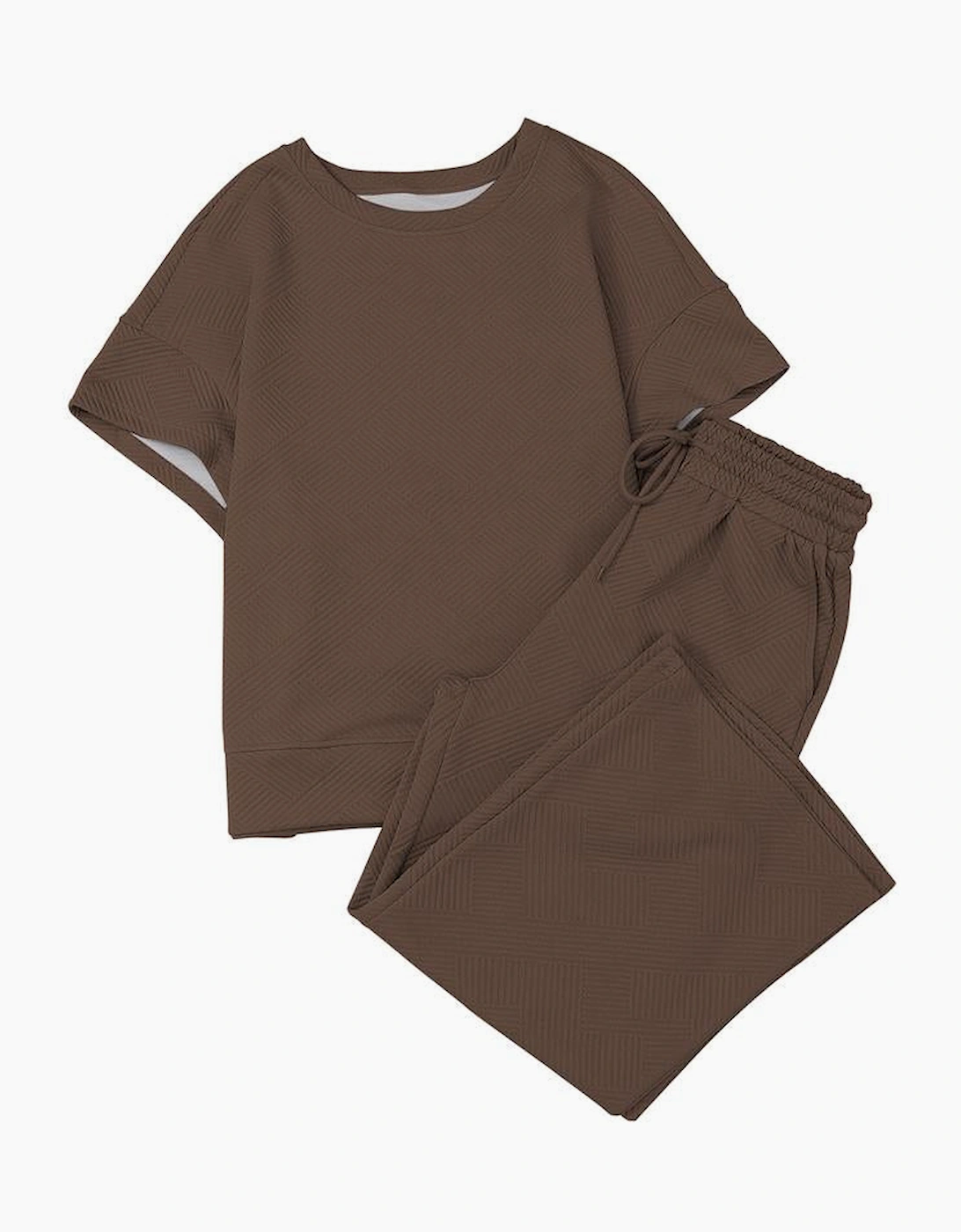 Brown Textured Loose Fit T Shirt and Drawstring Pants Set, 14 of 13