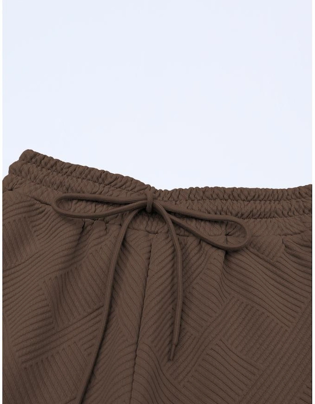 Brown Textured Loose Fit T Shirt and Drawstring Pants Set