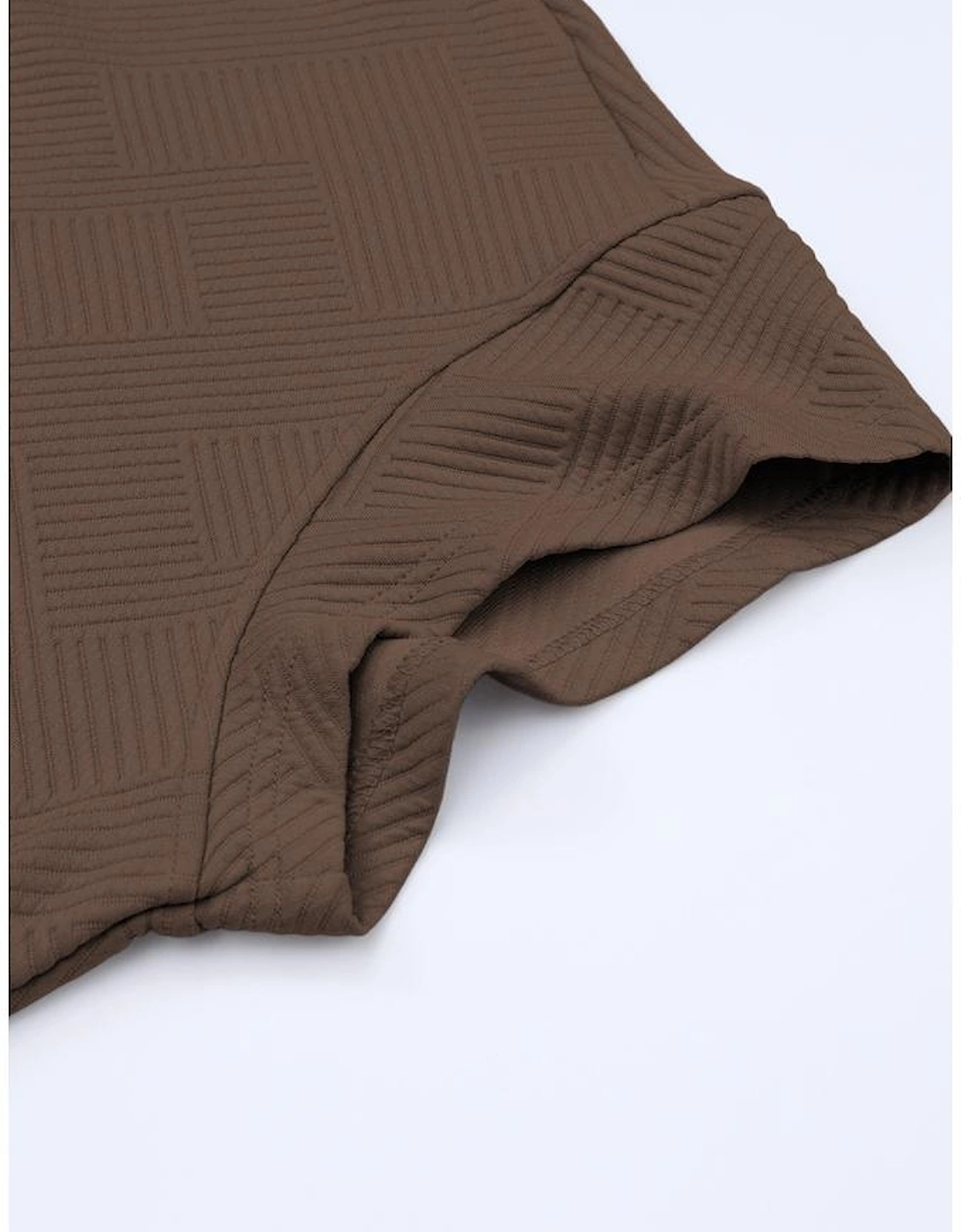 Brown Textured Loose Fit T Shirt and Drawstring Pants Set