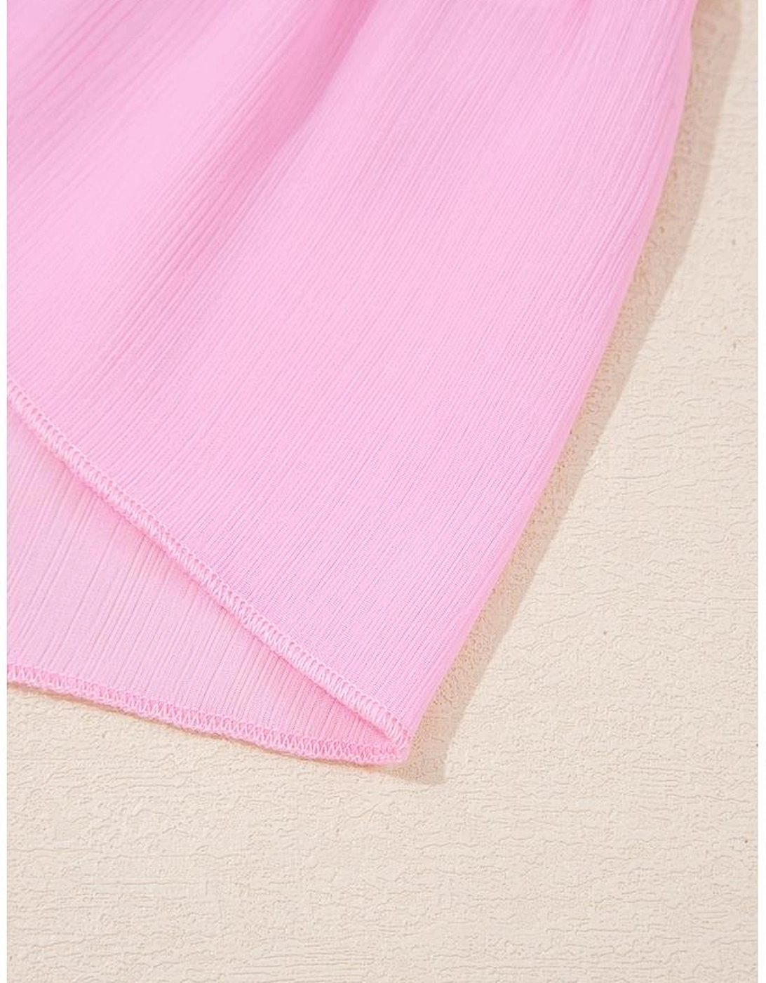 Pink Tiered Ruffle Ribbed Crew Neck Pullover Plus Size Top