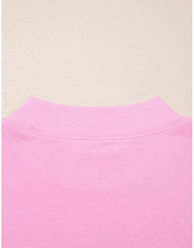 Pink Tiered Ruffle Ribbed Crew Neck Pullover Plus Size Top