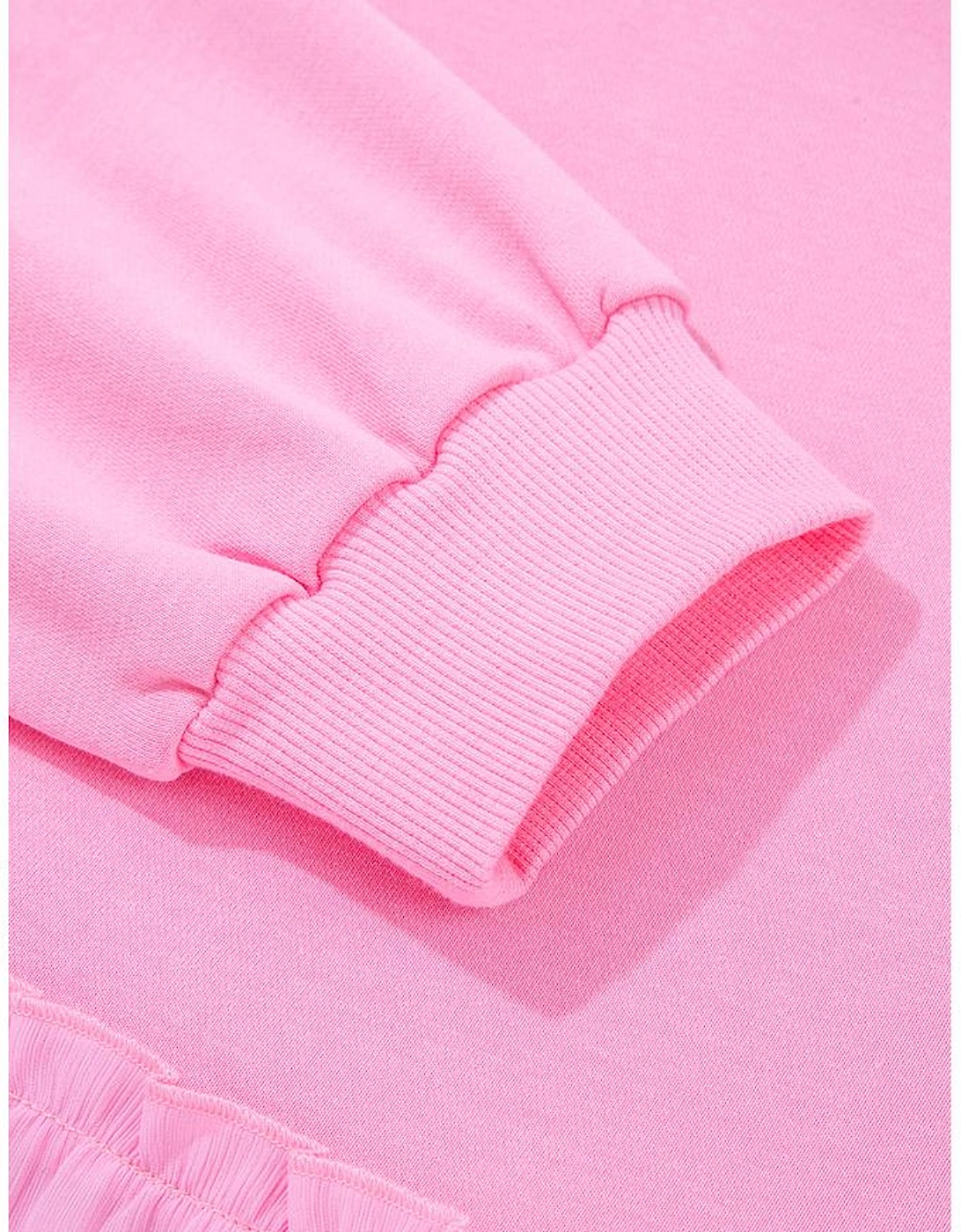 Pink Tiered Ruffle Ribbed Crew Neck Pullover Plus Size Top