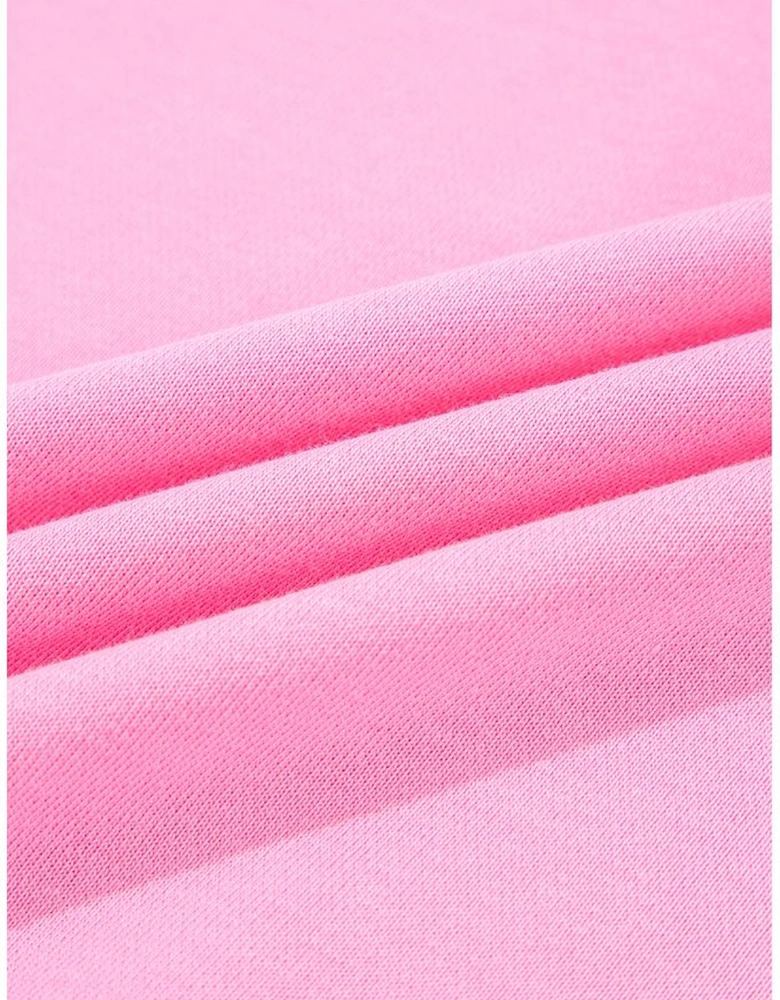 Pink Tiered Ruffle Ribbed Crew Neck Pullover Plus Size Top