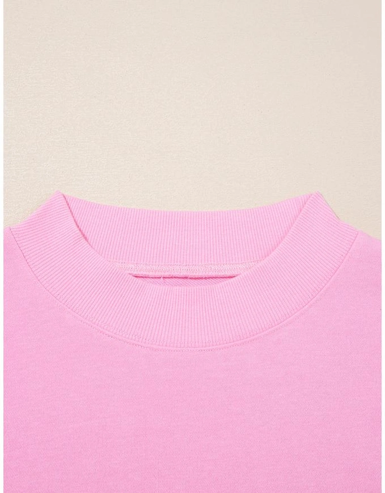 Pink Tiered Ruffle Ribbed Crew Neck Pullover Plus Size Top