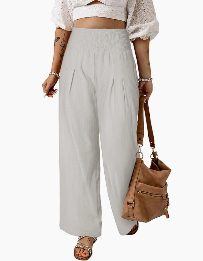Azura Exchange White Smocked Wide Waistband High Waist Wide Leg Pants
