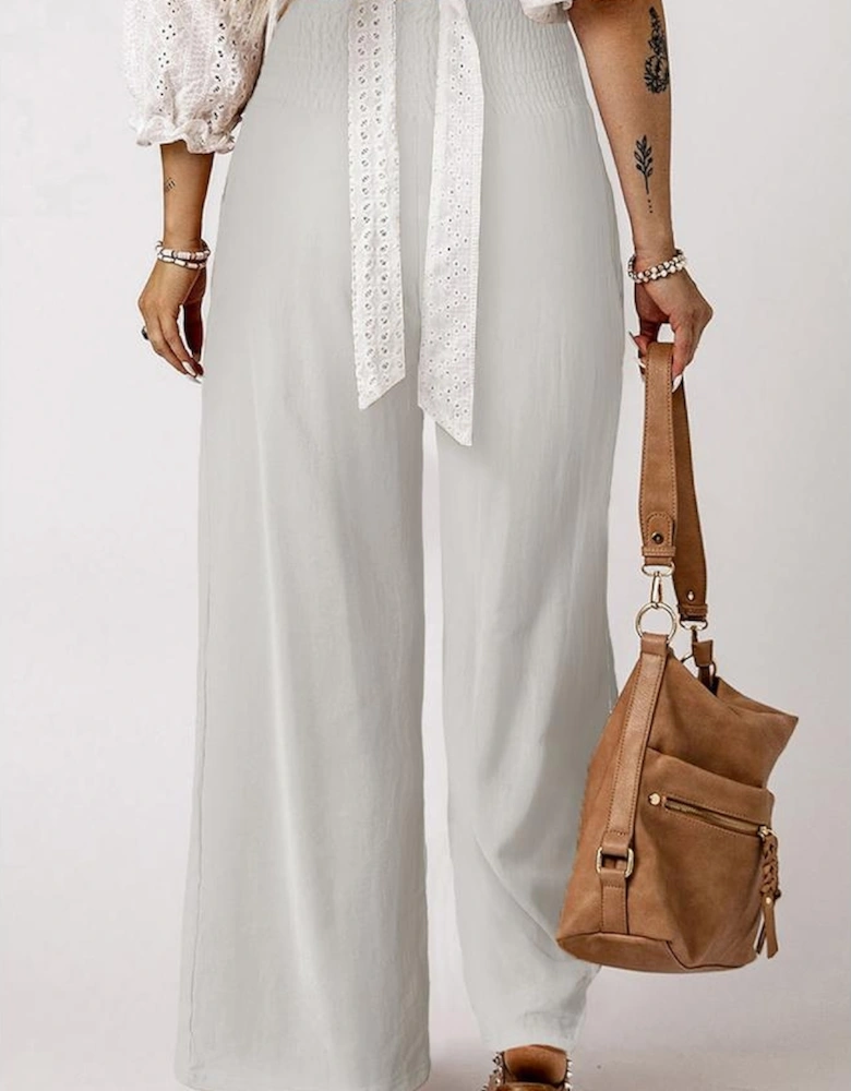 Azura Exchange White Smocked Wide Waistband High Waist Wide Leg Pants