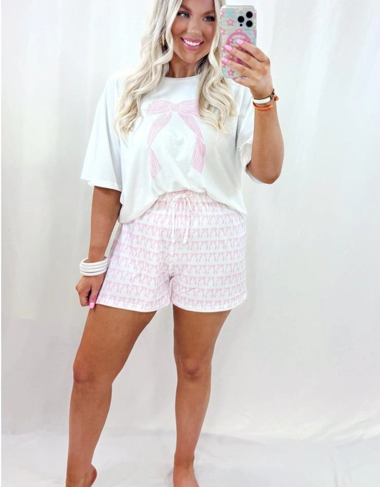 Pink Bow Knot Print Loose Fit Two Piece Casual Lounge Set