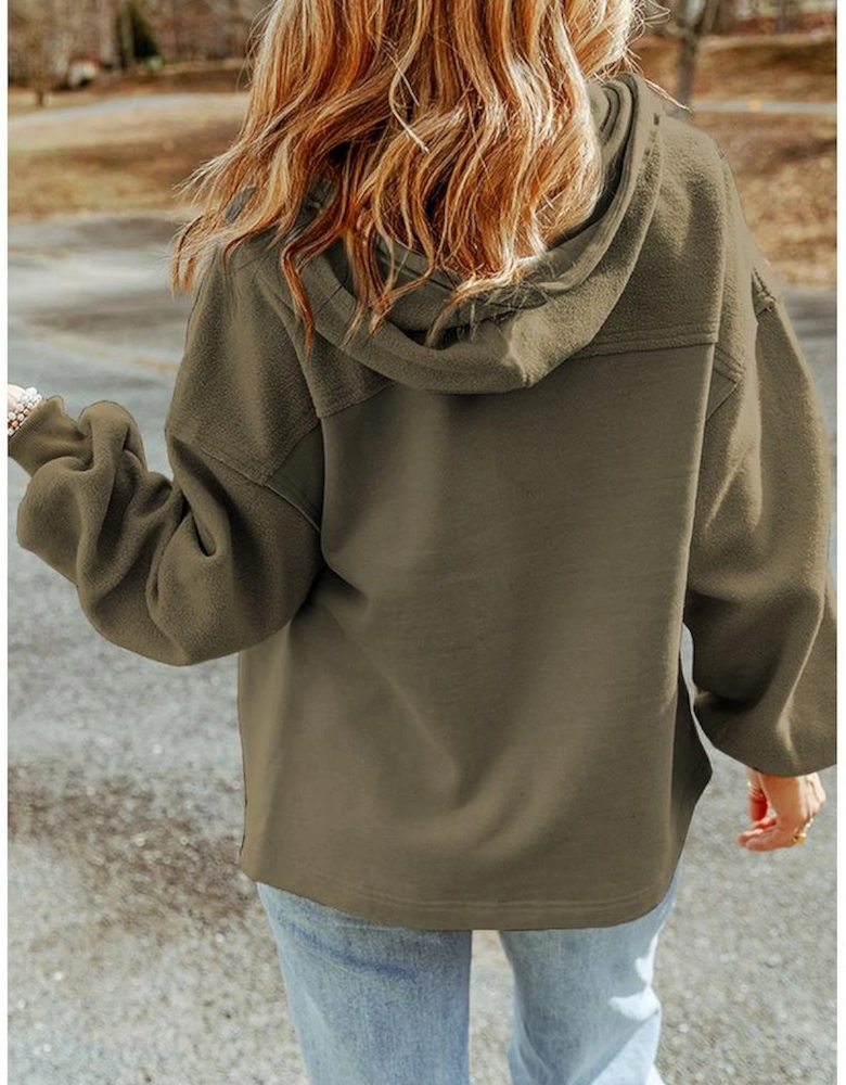 Green Flap Pocket Drawstring Hood Zip Up Jacket