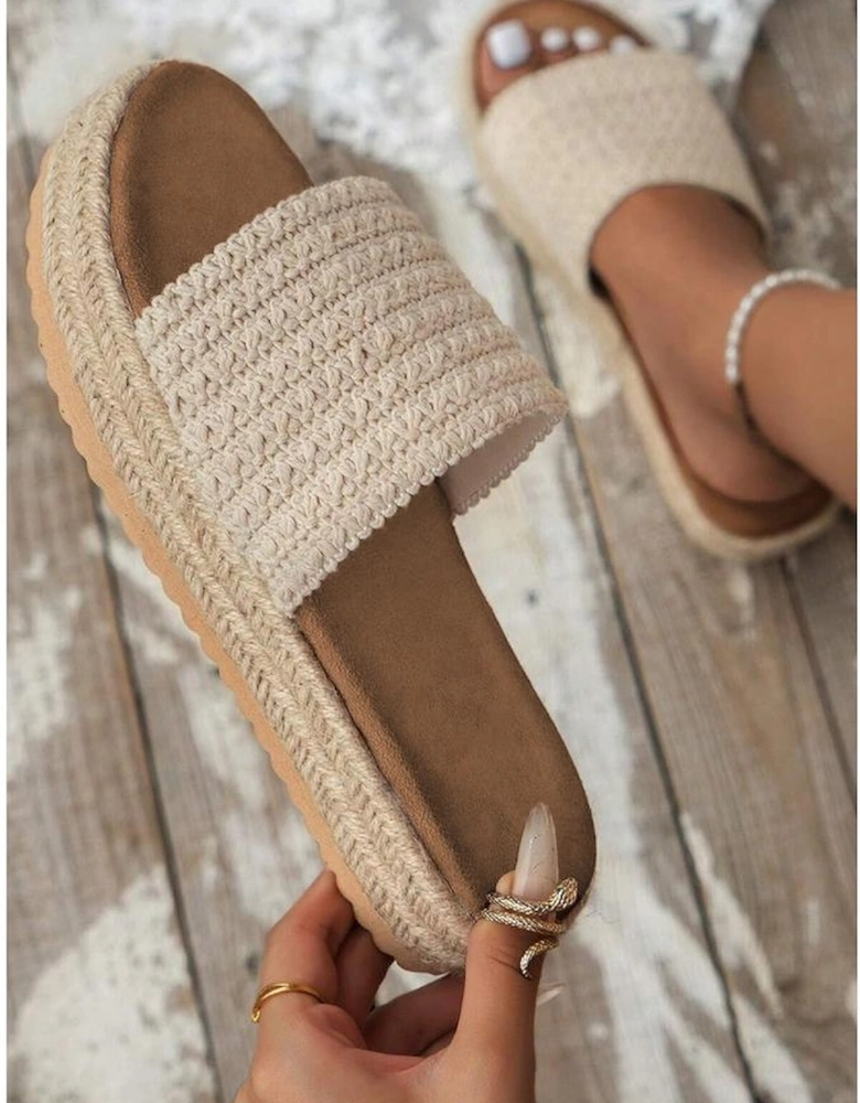 White Boho Woven Non-slip Wedge Slippers