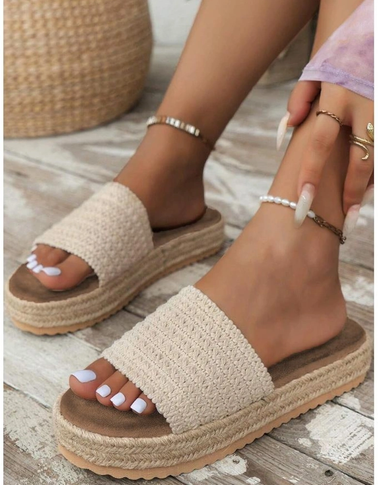 White Boho Woven Non-slip Wedge Slippers
