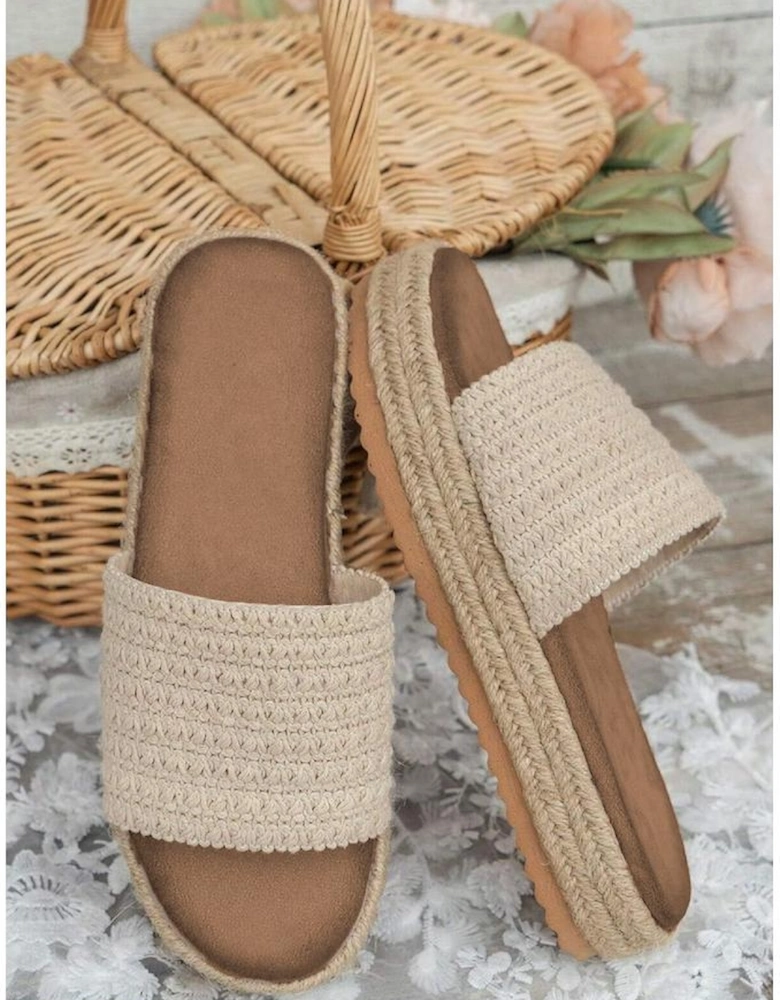 White Boho Woven Non-slip Wedge Slippers