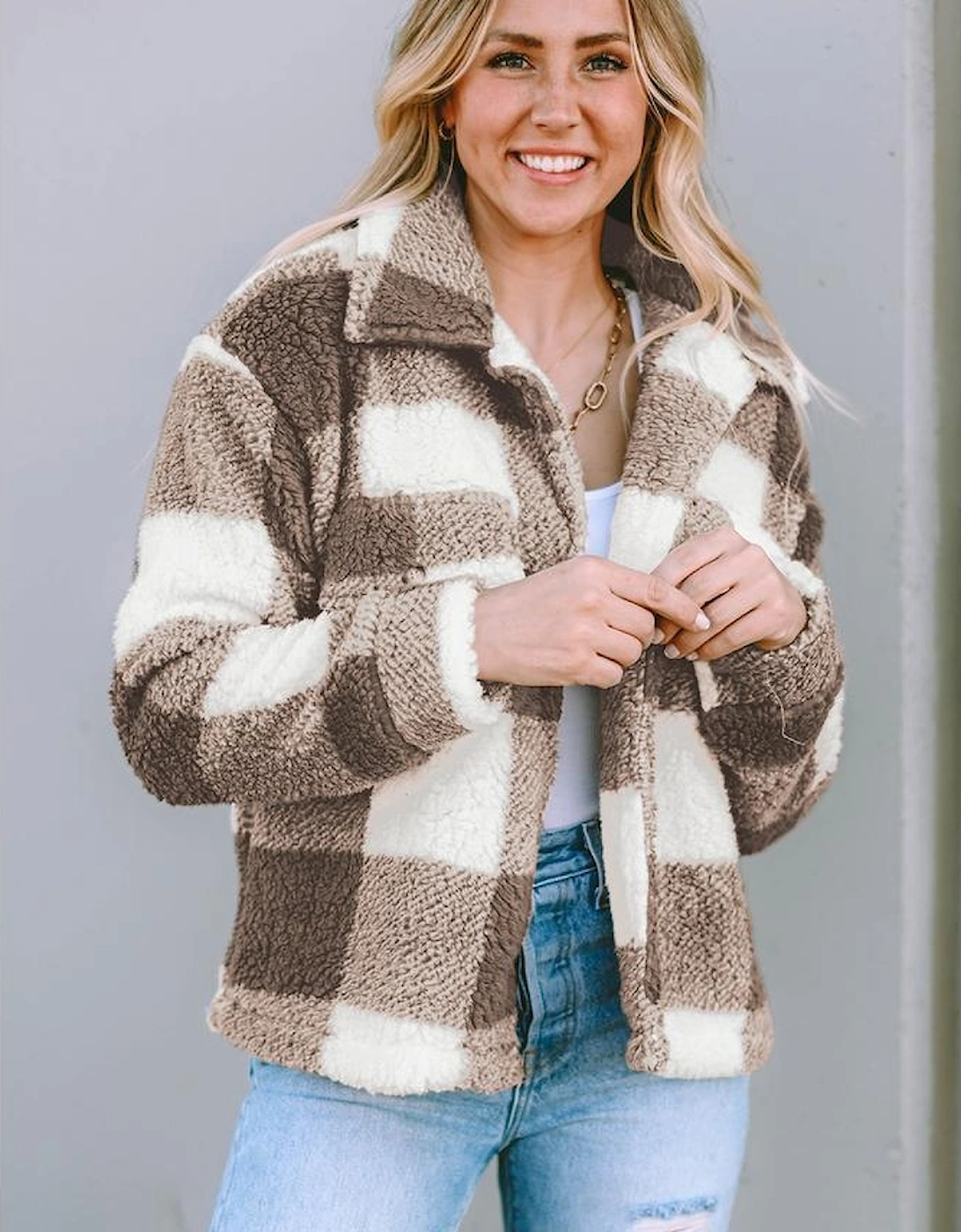 Khaki Plaid Sherpa Buttoned Flap Pocket Shacket