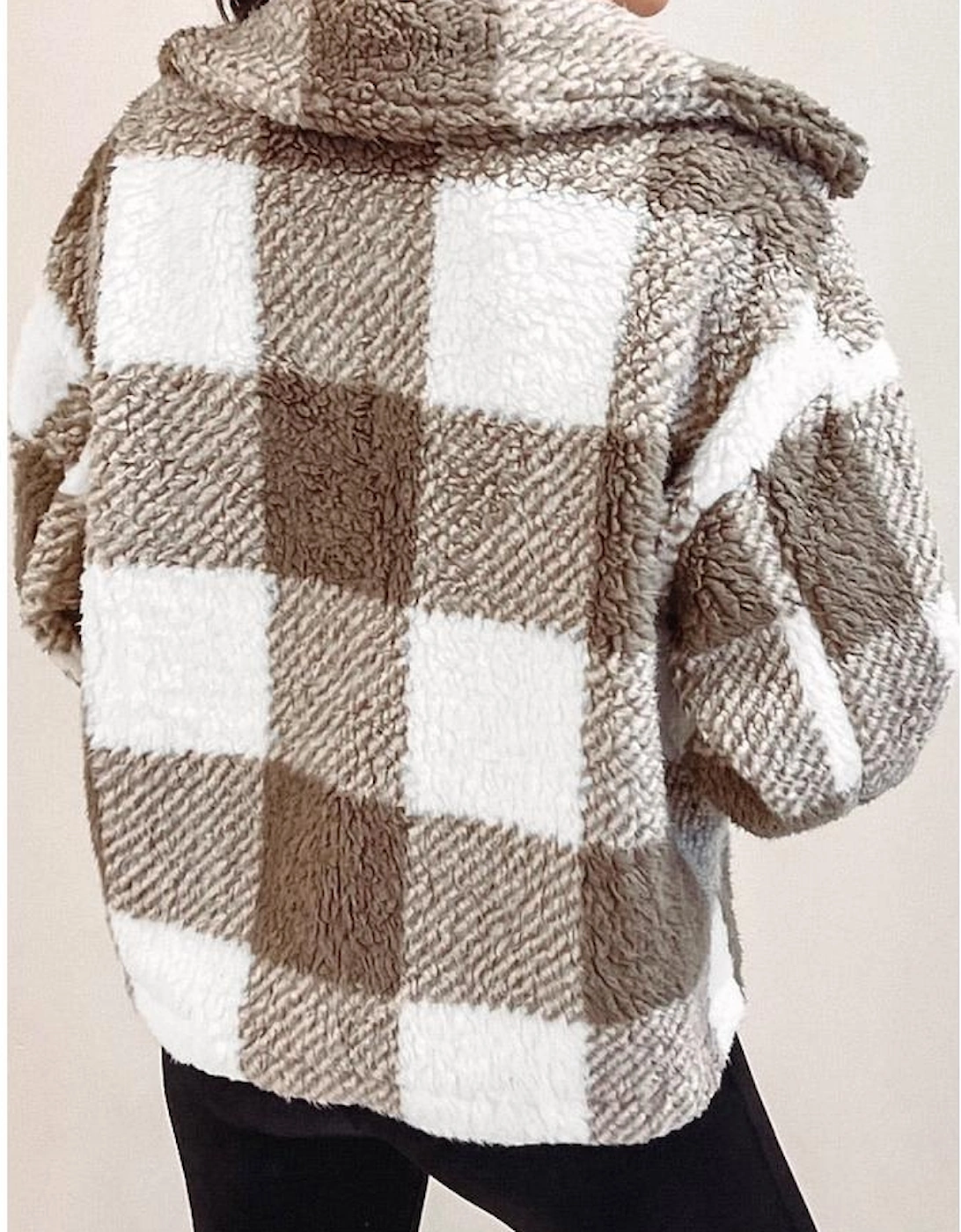 Khaki Plaid Sherpa Buttoned Flap Pocket Shacket