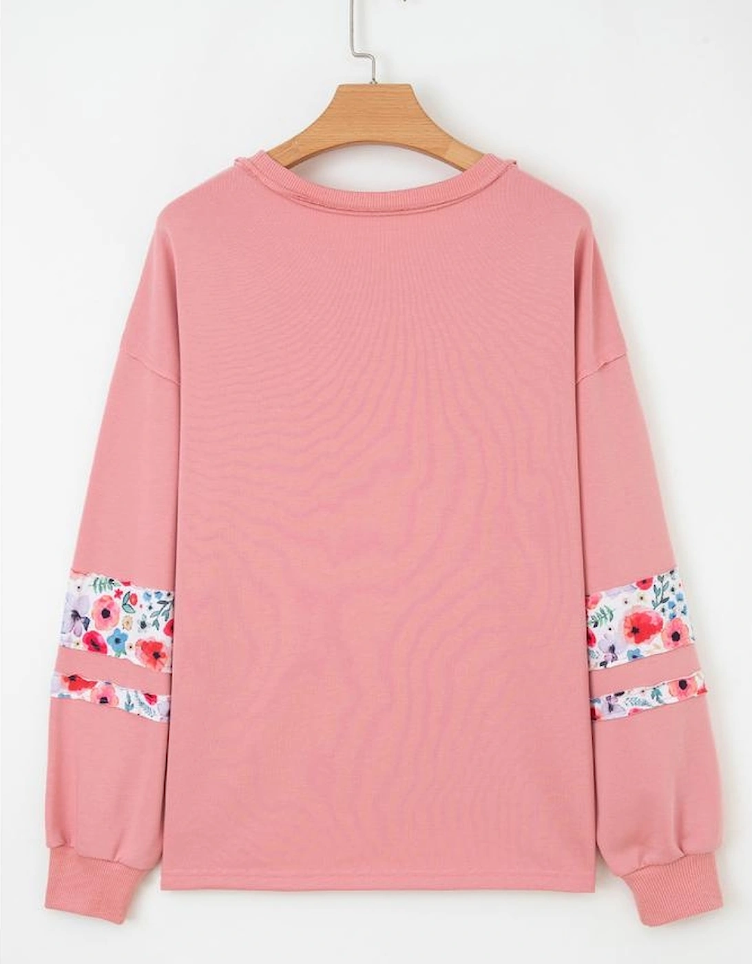 Peach Blossom Floral Applique Baggy Pullover Sweatshirt