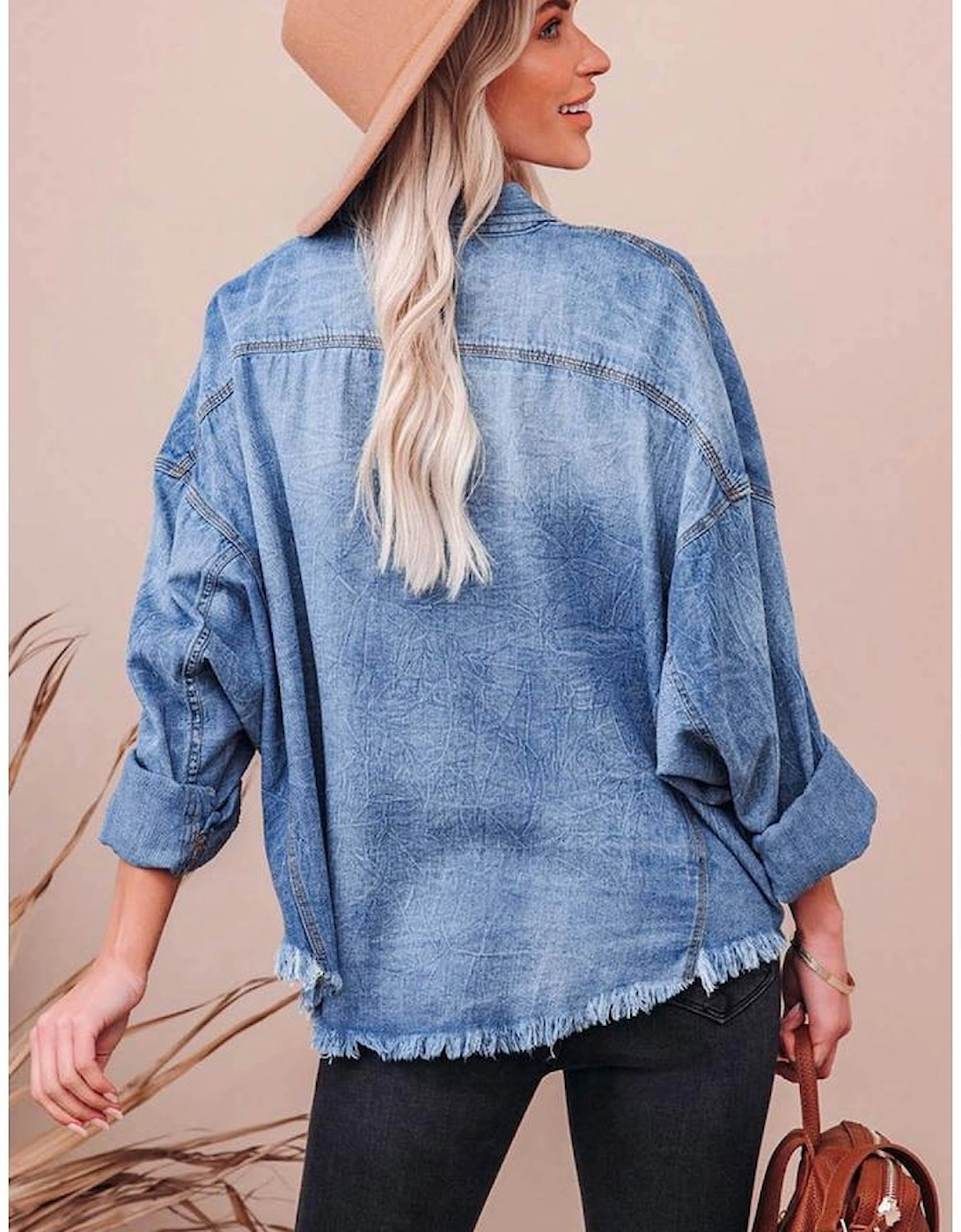 Sky Blue Sequin Rugby Football Graphic Flap Pockets Raw Hem Game Day Denim Jacket