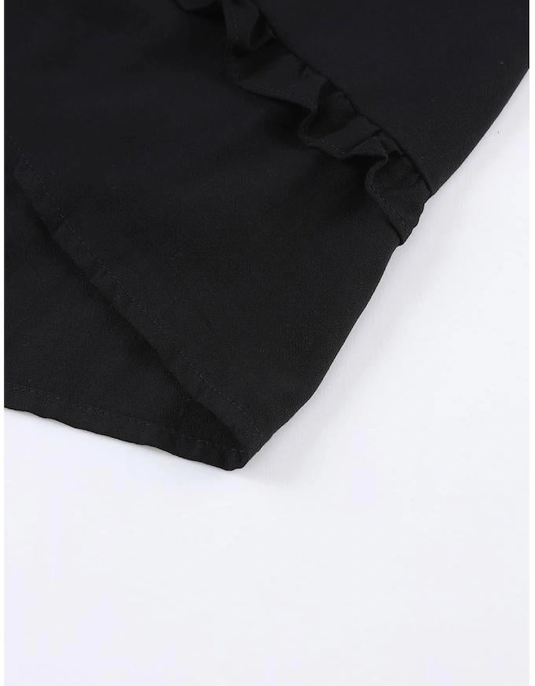 Black Ruffled 3/4 Sleeve V Neck Babydoll Mini Dress