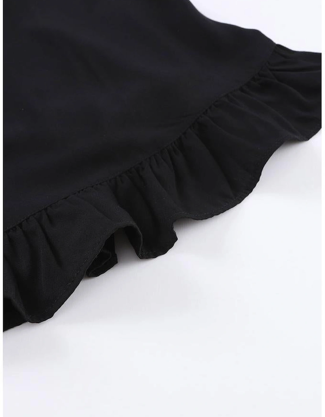 Black Ruffled 3/4 Sleeve V Neck Babydoll Mini Dress