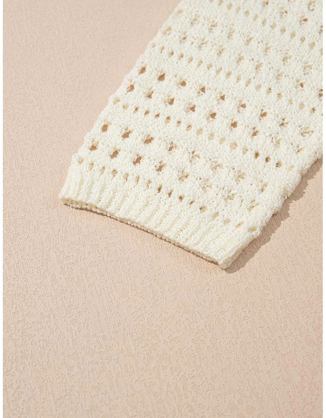 Azura Exchange White Hollow Out Knit Bracelet Sleeve Drop Shoulder Sweater