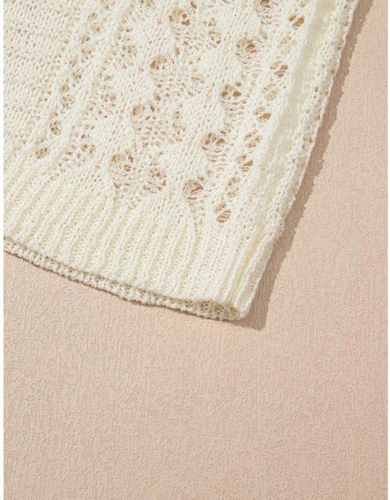 Azura Exchange White Hollow Out Knit Bracelet Sleeve Drop Shoulder Sweater