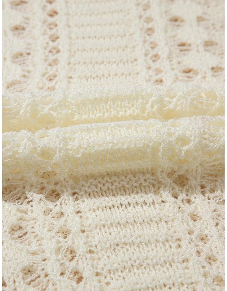 Azura Exchange White Hollow Out Knit Bracelet Sleeve Drop Shoulder Sweater