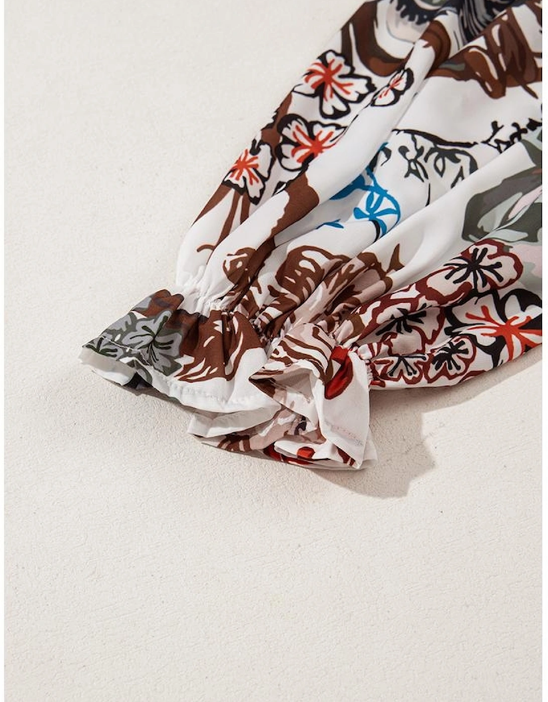 White Floral Print Balloon Sleeves Button Up Loose Casual Shirt