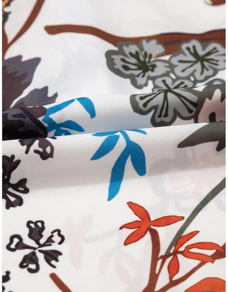 White Floral Print Balloon Sleeves Button Up Loose Casual Shirt