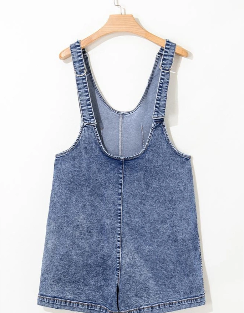 Dusk Blue Sleeveless U Neck Patched Pocket Denim Romper