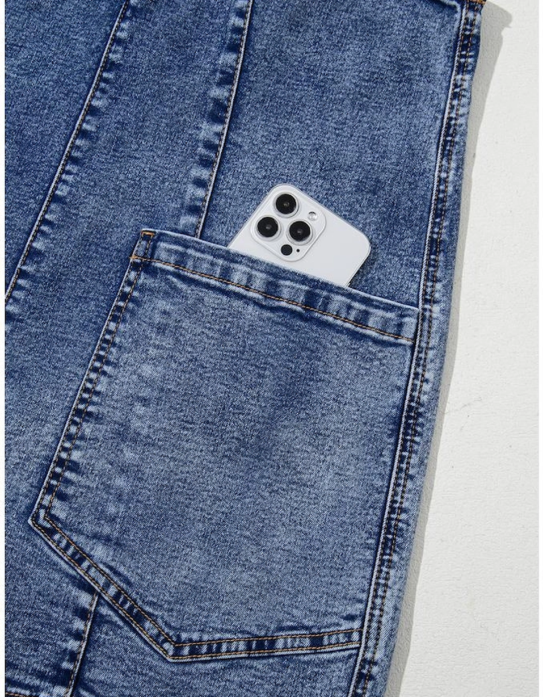 Dusk Blue Sleeveless U Neck Patched Pocket Denim Romper