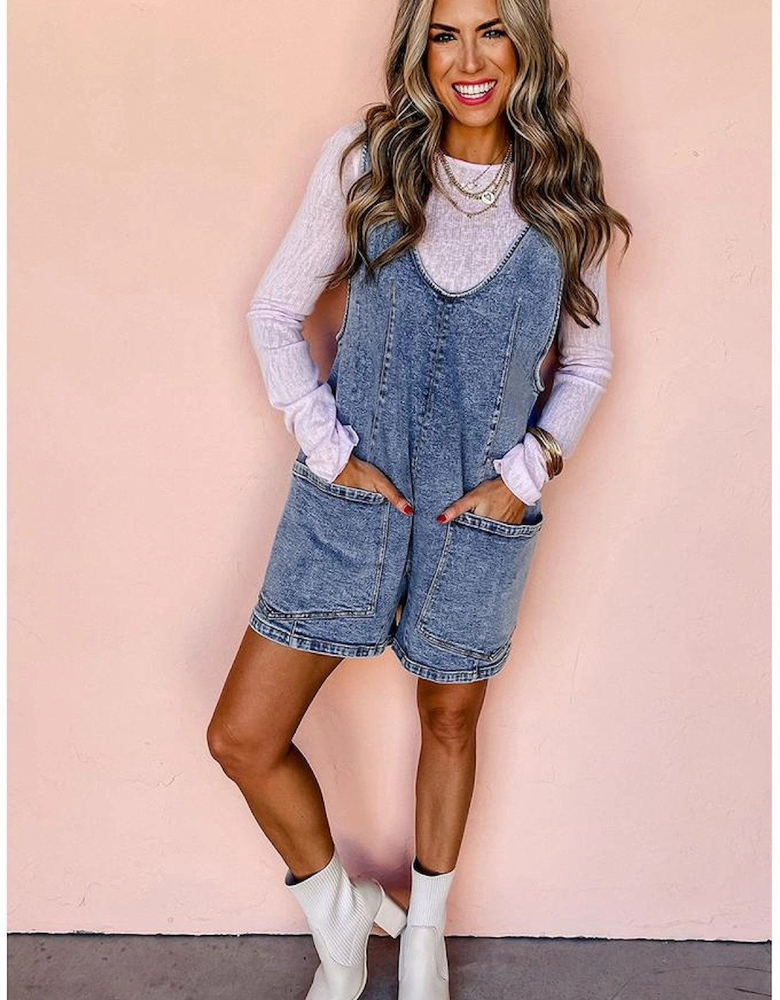 Dusk Blue Sleeveless U Neck Patched Pocket Denim Romper