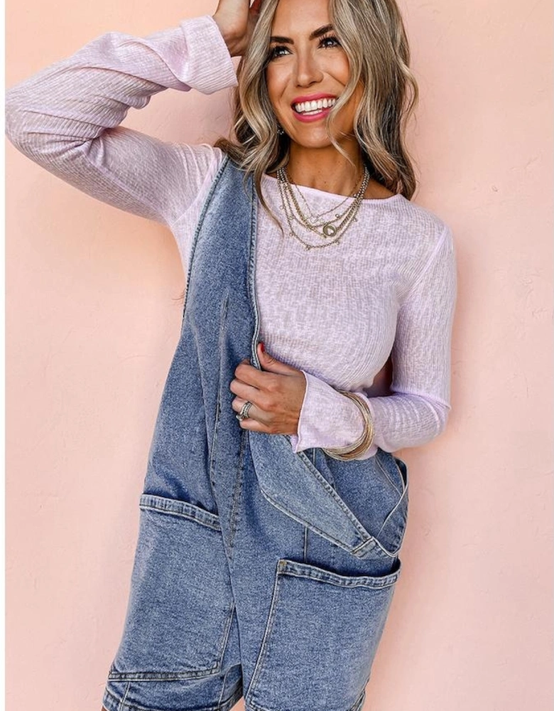 Dusk Blue Sleeveless U Neck Patched Pocket Denim Romper
