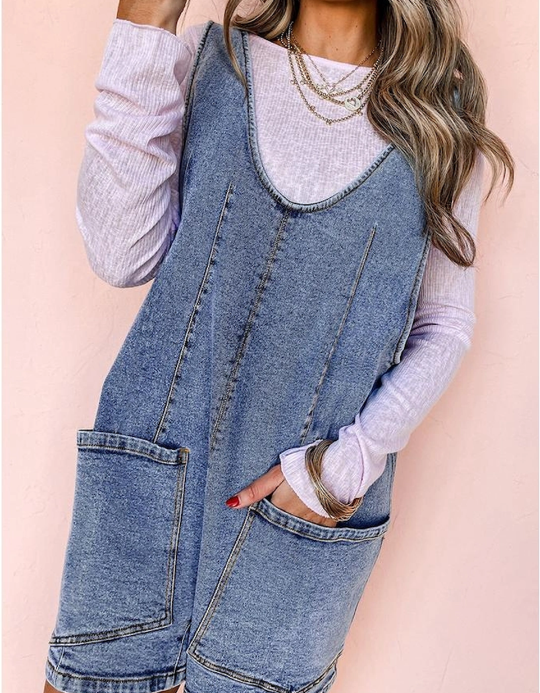 Dusk Blue Sleeveless U Neck Patched Pocket Denim Romper