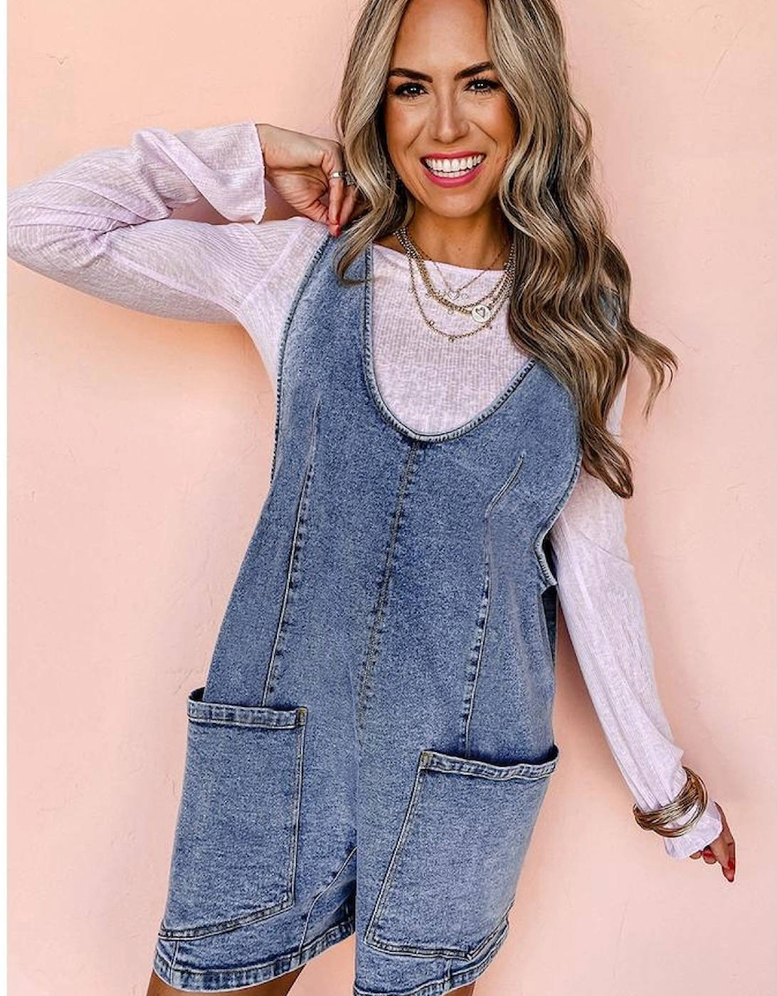 Dusk Blue Sleeveless U Neck Patched Pocket Denim Romper, 13 of 12