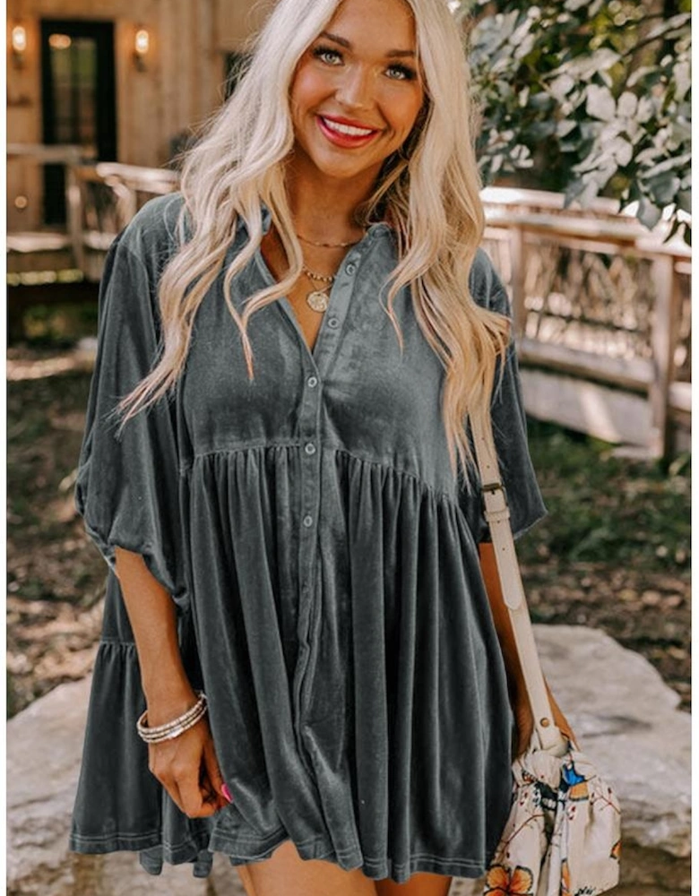 Azura Exchange Dark Grey 3/4 Sleeve Tunic Babydoll Velvet Shirt