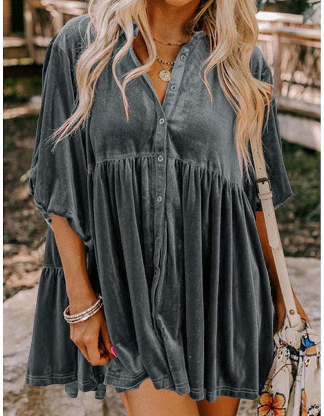 Azura Exchange Dark Grey 3/4 Sleeve Tunic Babydoll Velvet Shirt, 5 of 4