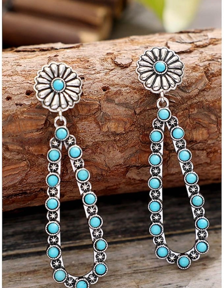 Silver Flower Turquoise Western Fashion Earrings