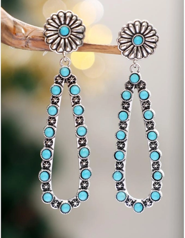 Silver Flower Turquoise Western Fashion Earrings