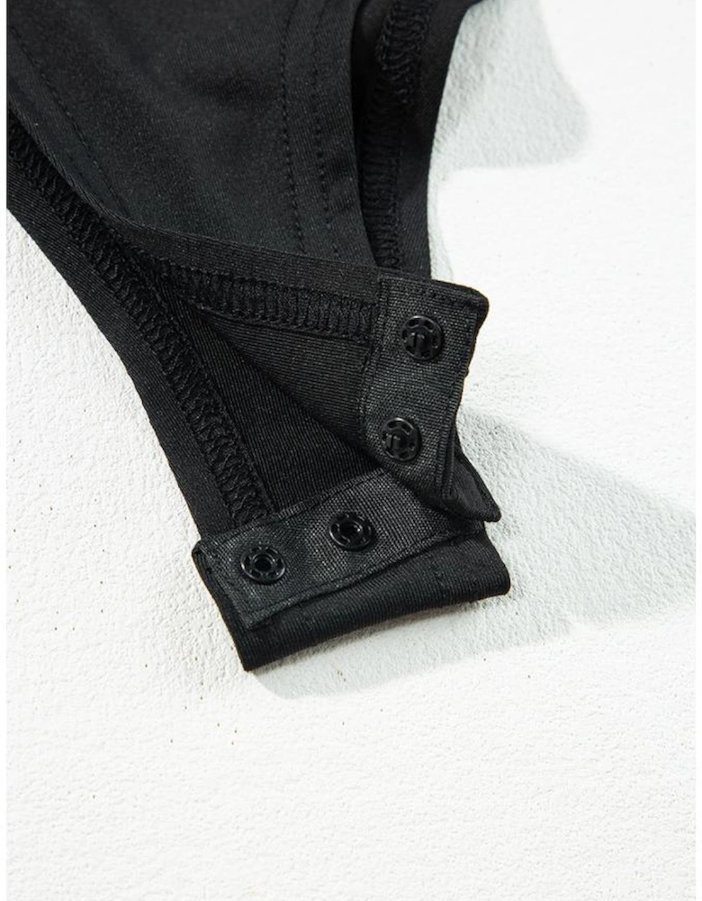 Black Frenchy Contrast Lace Bishop Sleeve Bodysuit