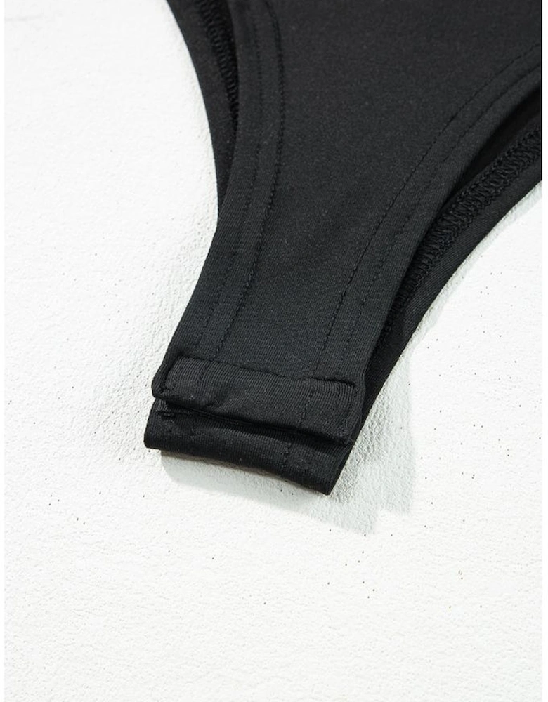 Black Frenchy Contrast Lace Bishop Sleeve Bodysuit