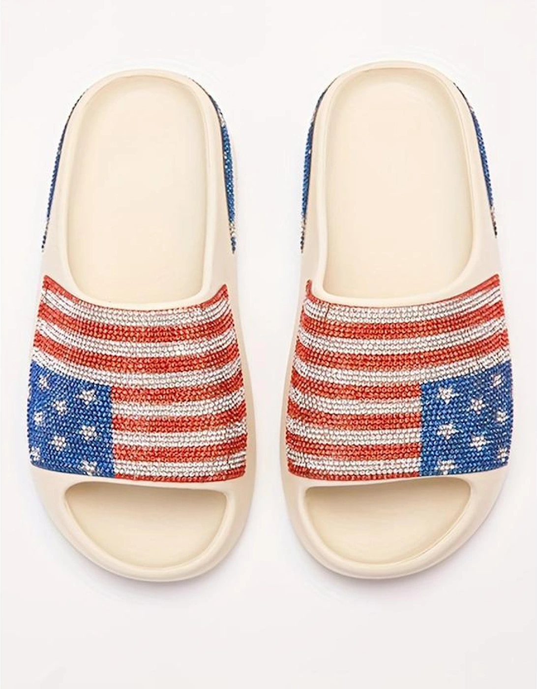 Azura Exchange White Rhinestone American Flag Thick Sole Slippers